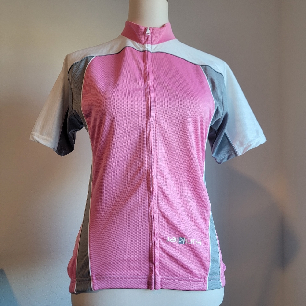 Funkier Cycling Jersey Women's Medium Pink Black White Front Zip Back Pockets